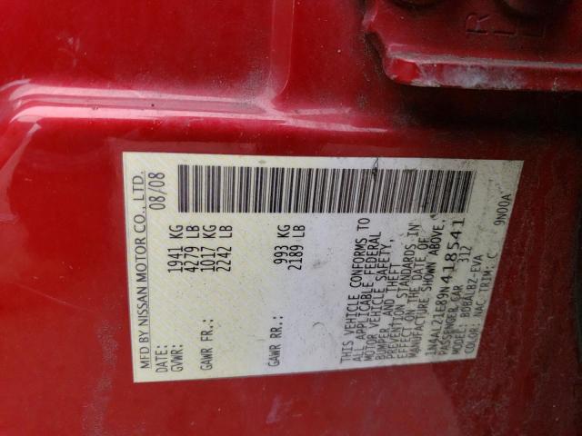 1N4AL21E89N418541 - 2009 NISSAN ALTIMA 2.5 RED photo 12