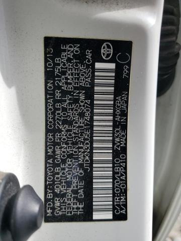 JTDKN3DU5E1748074 - 2014 TOYOTA PRIUS 白色 照片 12