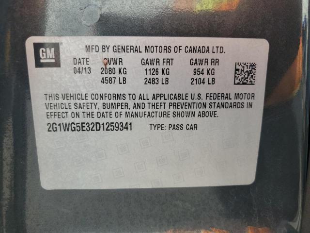 2G1WG5E32D1259341 - 2013 CHEVROLET IMPALA LT ნაცრისფერი ფოტო 12