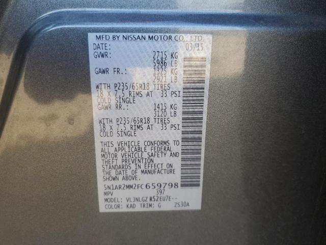 5N1AR2MM2FC659798 - 2015 NISSAN PATHFINDER S Szary zdjęcie 12