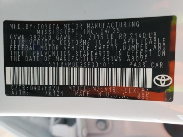 5YFB4MDE3SP301011 - 2025 TOYOTA COROLLA LE Beyaz fotoğraf 12