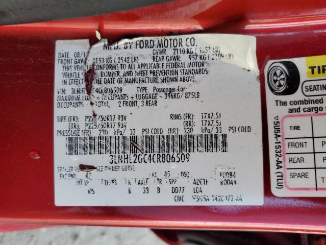 3LNHL2GC4CR806509 - 2012 LINCOLN MKZ RED photo 12