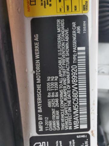 WBAVM5C58DVV89920 - 2013 BMW X1 XDRIVE35I WHITE photo 12