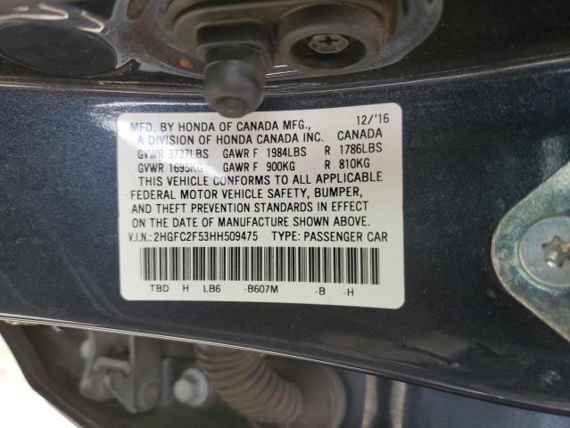 2HGFC2F53HH509475 - 2017 HONDA CIVIC LX BLUE photo 12