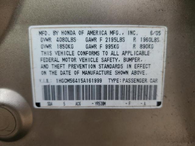 1HGCM56415A161999 - 2005 HONDA ACCORD LX BEIGE photo 12