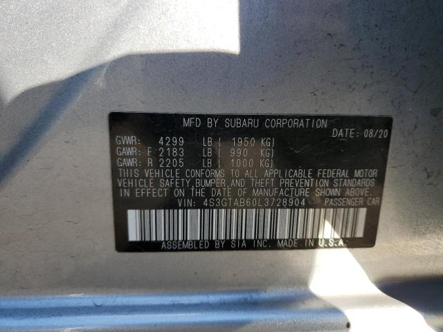 4S3GTAB60L3728904 - 2020 SUBARU IMPREZA SILVER photo 12