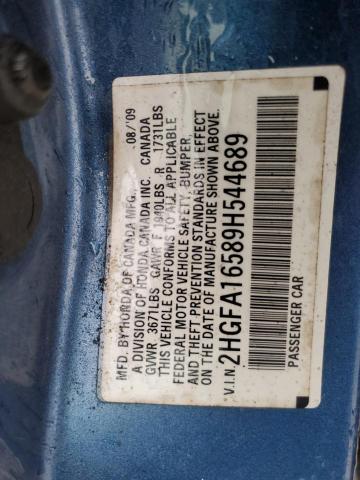 2HGFA16589H544689 - 2009 HONDA CIVIC LX Mavi foto 12