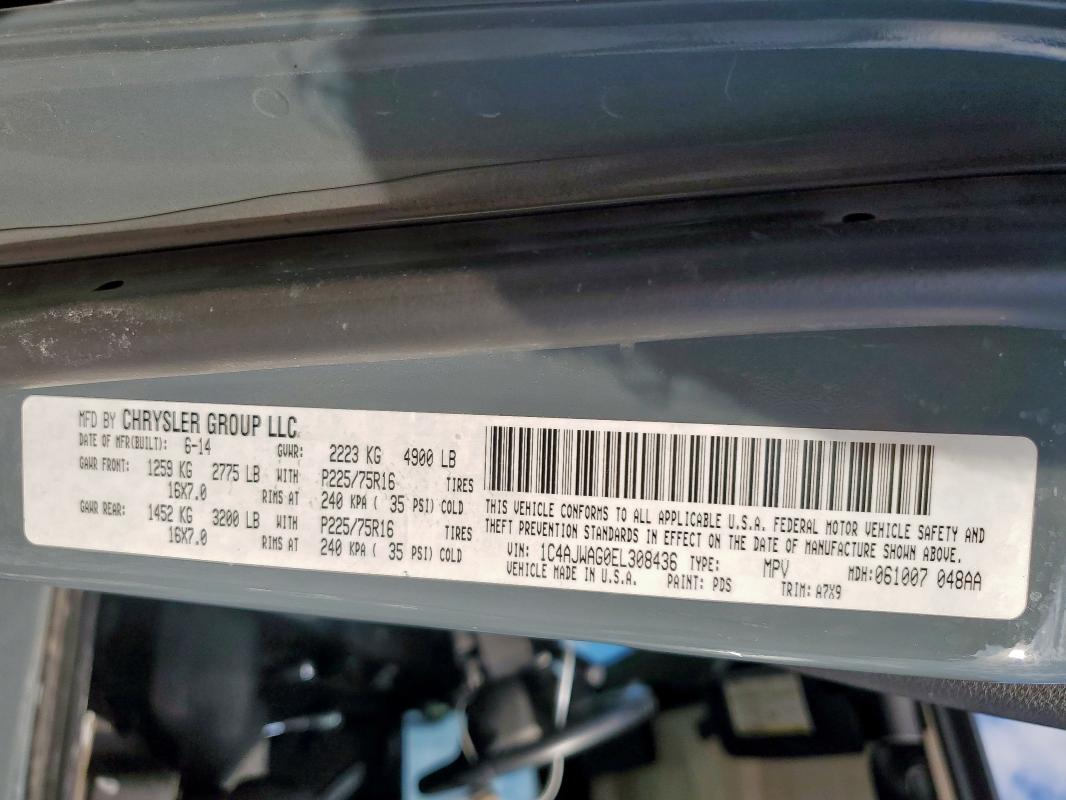 1C4AJWAG0EL308436 - 2014 JEEP WRANGLER SPORT GRAY photo 13