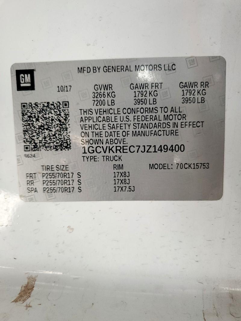 1GCVKREC7JZ149400 - 2018 CHEVROLET SILVERADO K1500 LT Белый фото 12