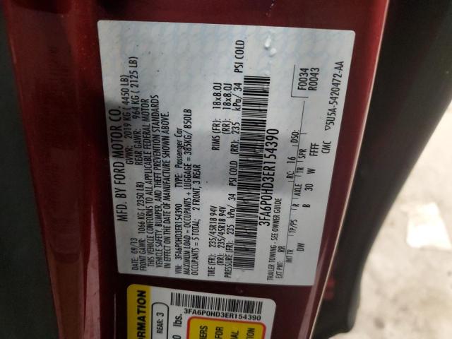 3FA6P0HD3ER154390 - 2014 FORD FUSION SE RED photo 12