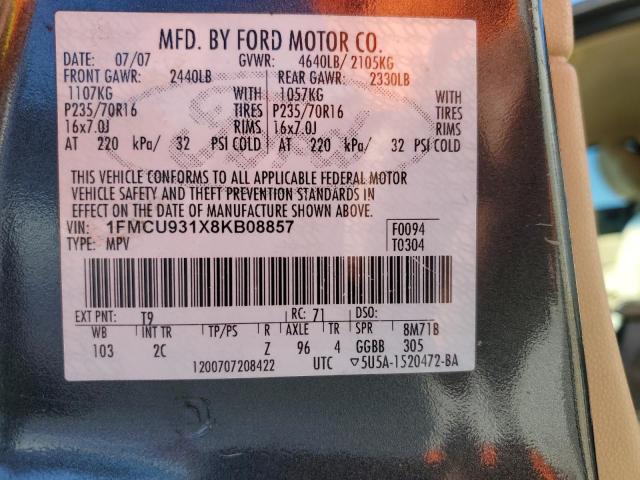 1FMCU931X8KB08857 - 2008 FORD ESCAPE XLT GRAY photo 13