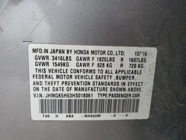 JHMGK5H53HS018061 - 2017 HONDA FIT LX SILVER photo 12