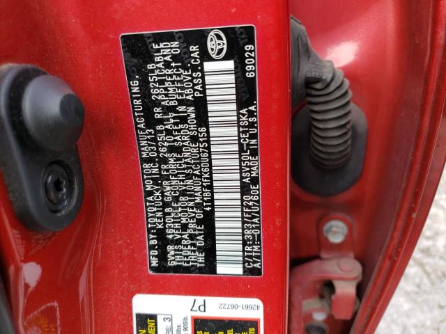 4T1BF1FK6DU675156 - 2013 TOYOTA CAMRY L RED photo 13