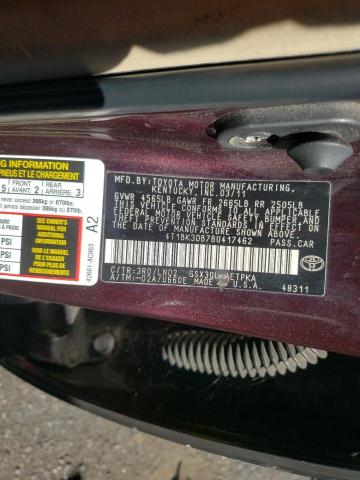 4T1BK3DB7BU417462 - 2011 TOYOTA AVALON BASE ბურგუნდია ფოტო 12