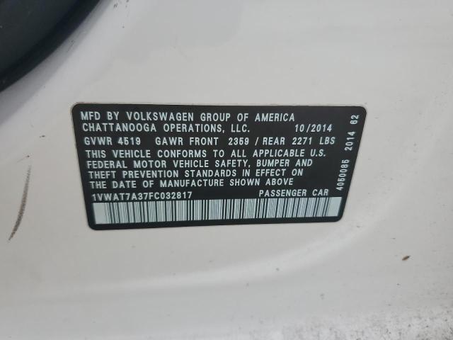1VWAT7A37FC032817 - 2015 VOLKSWAGEN PASSAT S Սպիտակ լուսանկար 12