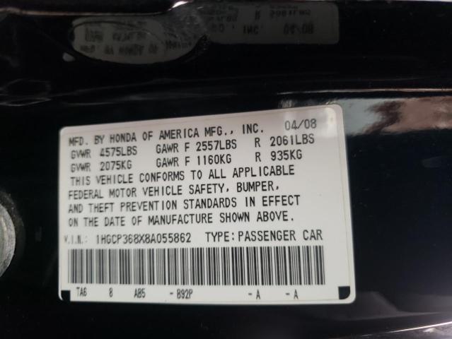1HGCP368X8A055862 - 2008 HONDA ACCORD EXL BLACK photo 12