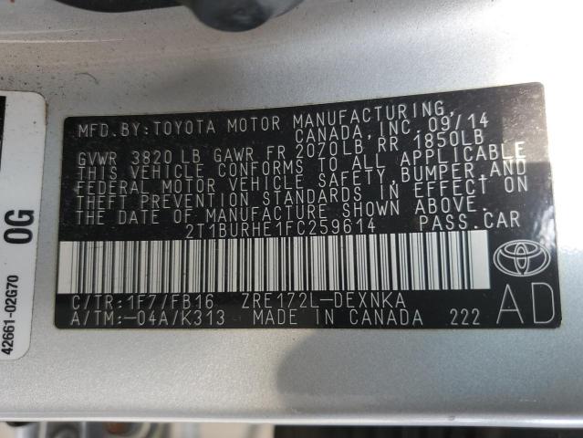 2T1BURHE1FC259614 - 2015 TOYOTA COROLLA L 银色 照片 13