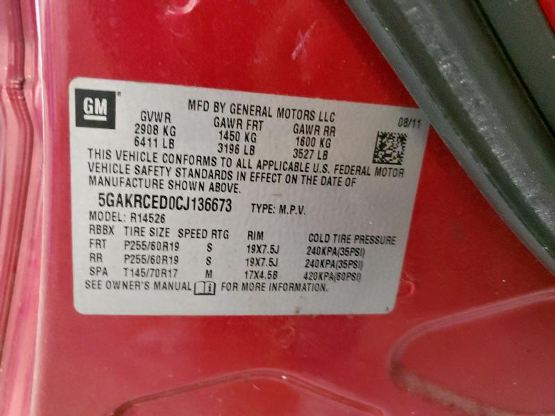 5GAKRCED0CJ136673 - 2012 BUICK ENCLAVE Rot Foto 12