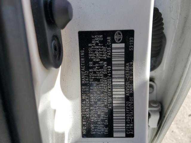 4T1BF1FKXCU574149 - 2012 TOYOTA CAMRY BASE WHITE photo 13