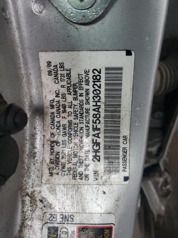 2HGFA1F58AH302182 - 2010 HONDA CIVIC LX SILVER photo 12