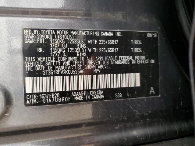 2T3G1RFV2KC052586 - 2019 TOYOTA RAV4 LE ნაცრისფერი ფოტო 13