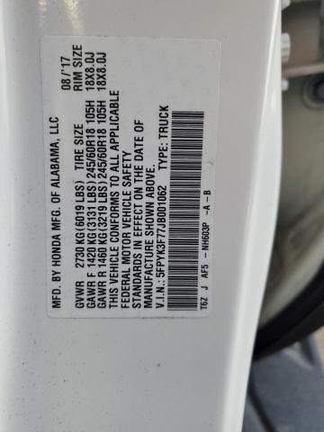 5FPYK3F77JB001062 - 2018 HONDA RIDGELINE RTL WHITE photo 12