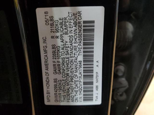 1HGCV1F1XJA179648 - 2018 HONDA ACCORD LX 黑色 照片 12