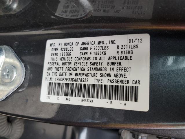 1HGCP2F33CA078522 - 2012 HONDA ACCORD LX GRAY photo 12