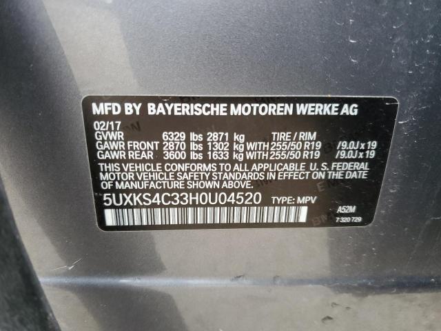 5UXKS4C33H0U04520 - 2017 BMW X5 XDRIVE35D GRAY photo 13