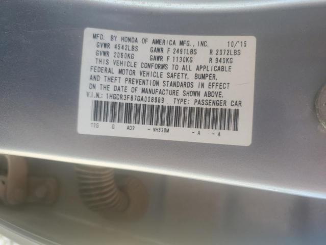 1HGCR3F87GA008989 - 2016 HONDA ACCORD EXL ვერცხლისფერი ფოტო 12