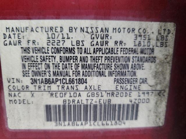 3N1AB6AP1CL661804 - 2012 NISSAN SENTRA 2.0 RED photo 12