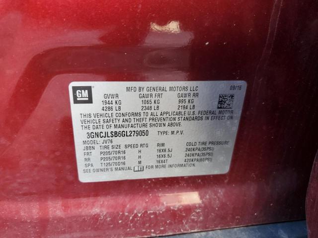 3GNCJLSB6GL279050 - 2016 CHEVROLET TRAX 1LT أحمر صورة 12