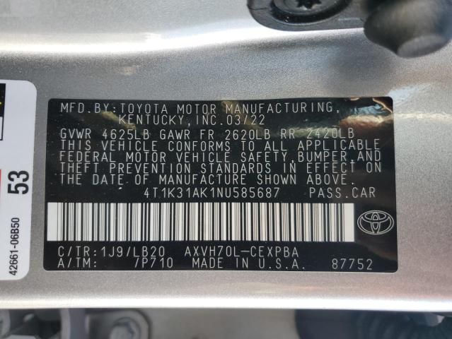 4T1K31AK1NU585687 - 2022 TOYOTA CAMRY XSE SILVER photo 12