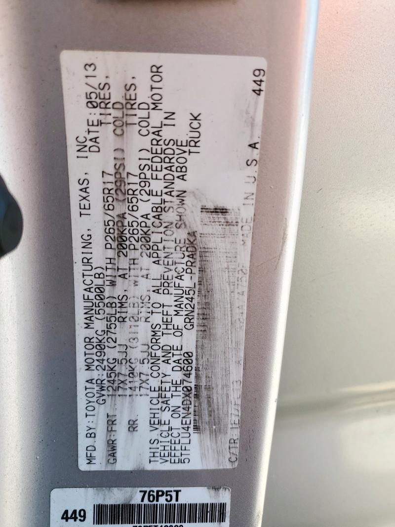 5TFLU4EN4DX074600 - 2013 TOYOTA TACOMA DOUBLE CAB 银色 照片 13