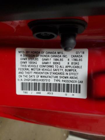 2HGFC4B53JH307310 - 2018 HONDA CIVIC LX RED photo 12