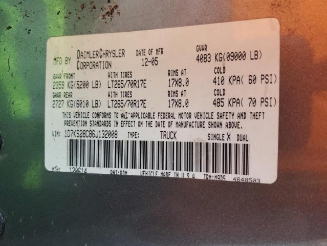 1D7KS28C86J132008 - 2006 DODGE RAM 2500 ST Մոխրագույն լուսանկար 12