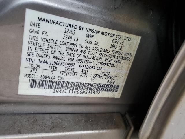 1N4AL11D66N349992 - 2006 NISSAN ALTIMA S TAN photo 12