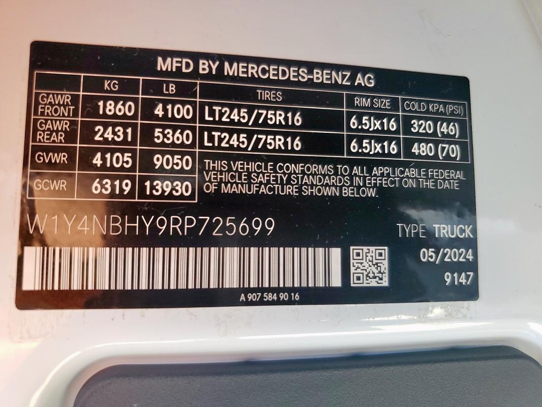 W1Y4NBHY9RP725699 - 2024 MERCEDES-BENZ SPRINTER 2500 WHITE photo 14