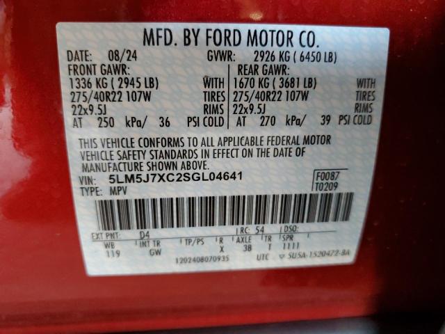 5LM5J7XC2SGL04641 - 2025 LINCOLN AVIATOR RESERVE Rouge photo 12