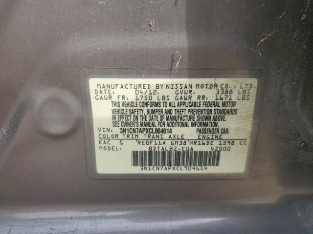 3N1CN7APXCL904614 - 2012 NISSAN VERSA S GRAY photo 12