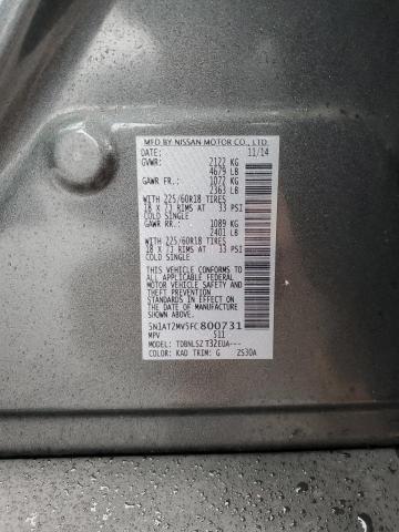 5N1AT2MV5FC800731 - 2015 NISSAN ROGUE S ნაცრისფერი ფოტო 12