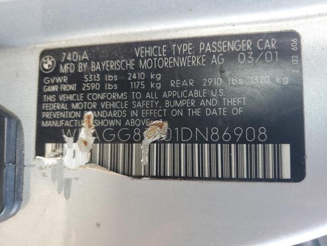 WBAGG83401DN86908 - 2001 BMW 740 I AUTOMATIC SILVER photo 12