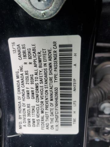 2HGFC1F74HH639650 - 2017 HONDA CIVIC EXL BLACK photo 12