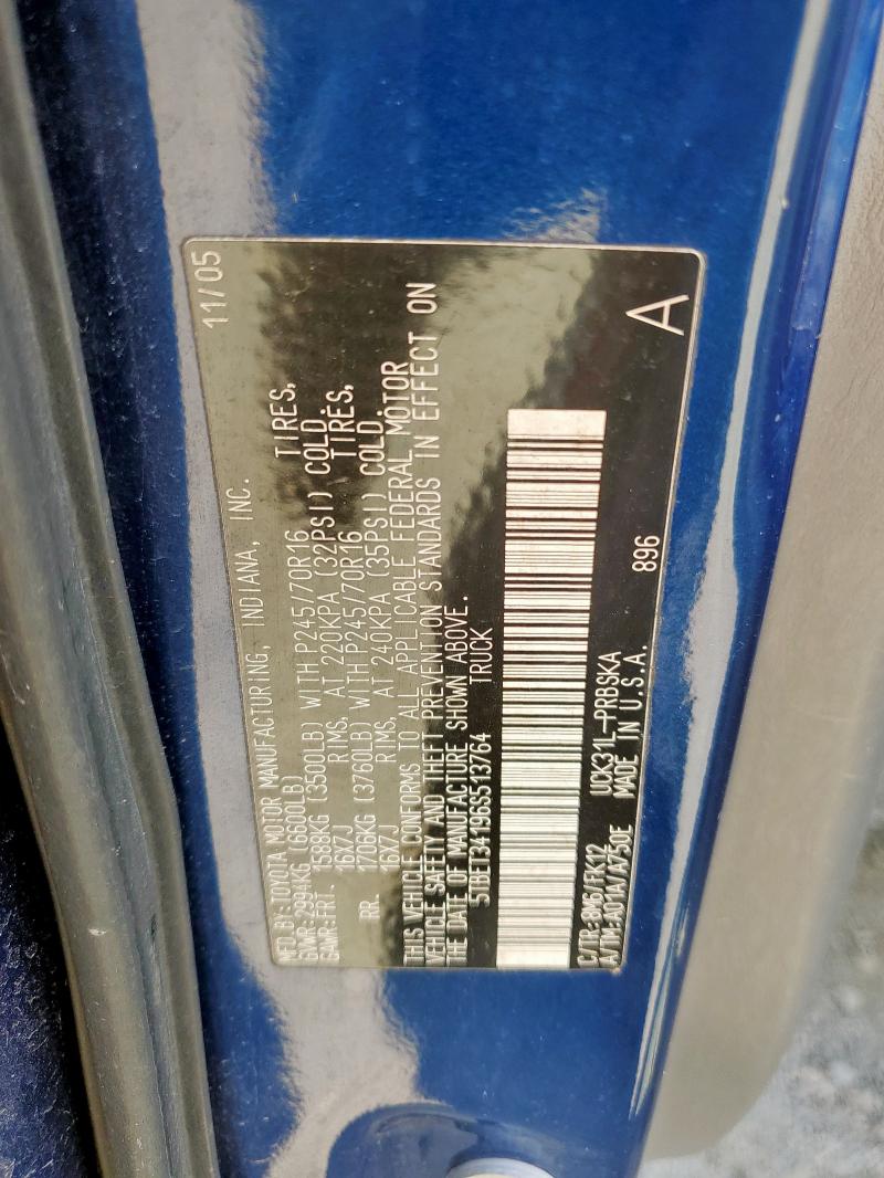 5TBET34196S513764 - 2006 TOYOTA TUNDRA DOUBLE CAB SR5 BLUE photo 12