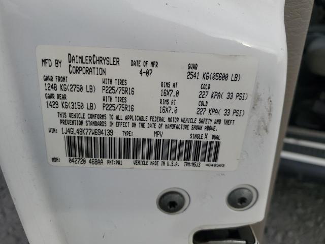 1J4GL48K77W694139 - 2007 JEEP LIBERTY SPORT WHITE photo 13