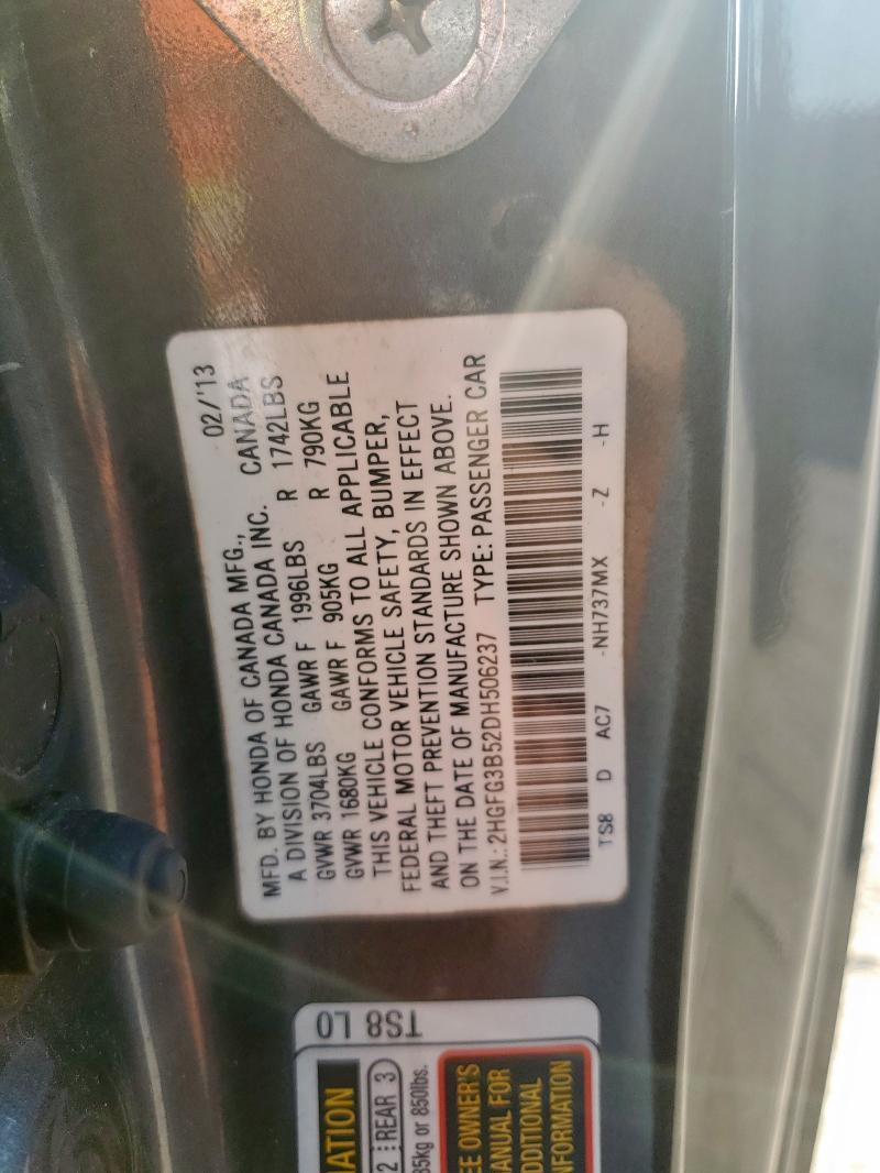 2HGFG3B52DH506237 - 2013 HONDA CIVIC LX GRAY photo 12