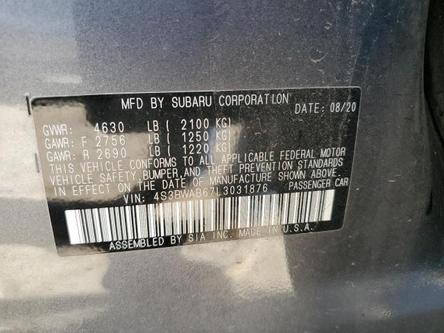 4S3BWAB67L3031876 - 2020 SUBARU LEGACY GRAY photo 12