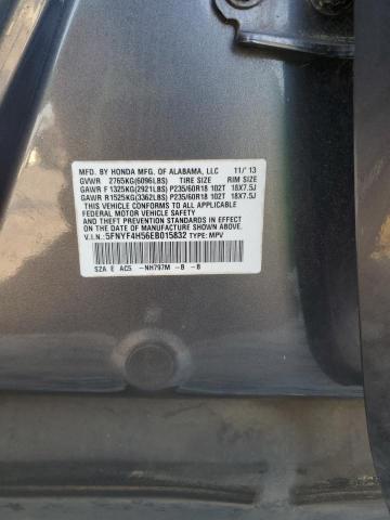 5FNYF4H56EB015832 - 2014 HONDA PILOT EXL GRAY photo 13