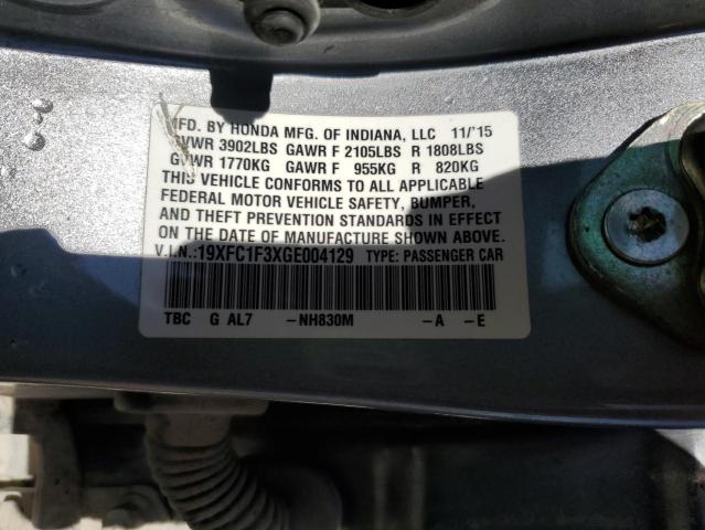 19XFC1F3XGE004129 - 2016 HONDA CIVIC EX SILVER photo 12