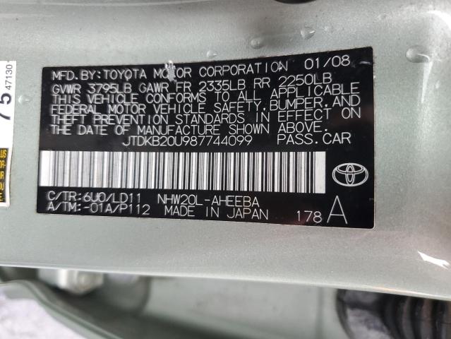 JTDKB20U987744099 - 2008 TOYOTA PRIUS GREEN photo 12